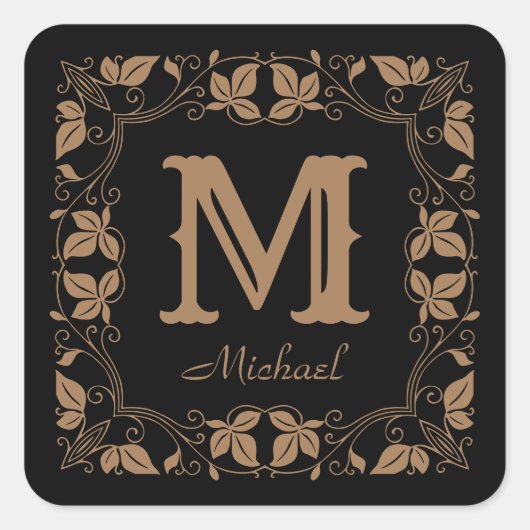  Klassieke Floral Aangepaste Monogram Naam Vierkante Sticker (Voorkant)