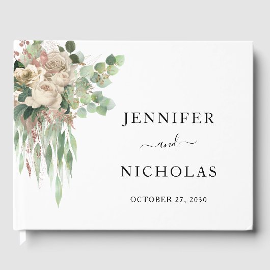 Klassieke Floral Black en White Peonies Wedding Gastenboek (Voorkant)