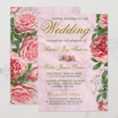 Klassieke Floral Blush Greenery Wedding Invitation (Voorkant / Achterkant)