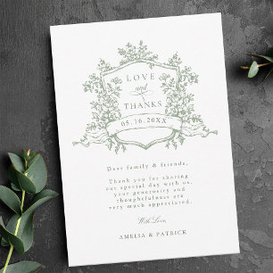 Klassieke Floral Crest Sage Green Wedding Foto Bedankkaart