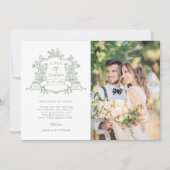 Klassieke Floral Crest Sage Green Wedding Foto Bedankkaart (Voorkant)