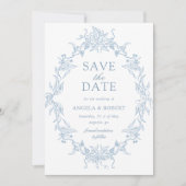 Klassieke Floral Crest Save the Date Fotokaart (Voorkant)