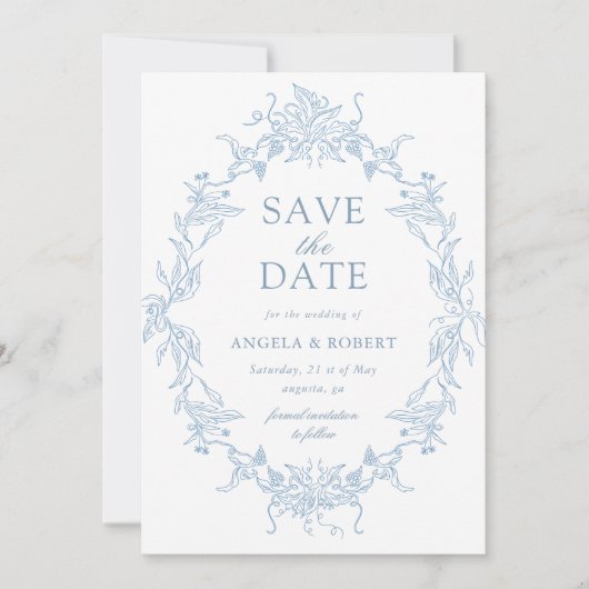 Klassieke Floral Crest Save the Date Fotokaart (Voorkant)