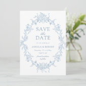 Klassieke Floral Crest Save the Date Fotokaart (Staand voorkant)