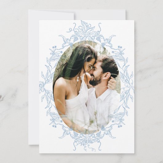 Klassieke Floral Crest Save the Date Fotokaart (Achterkant)