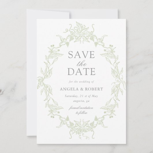 Klassieke Floral Crest Save the Date Fotokaart (Voorkant)