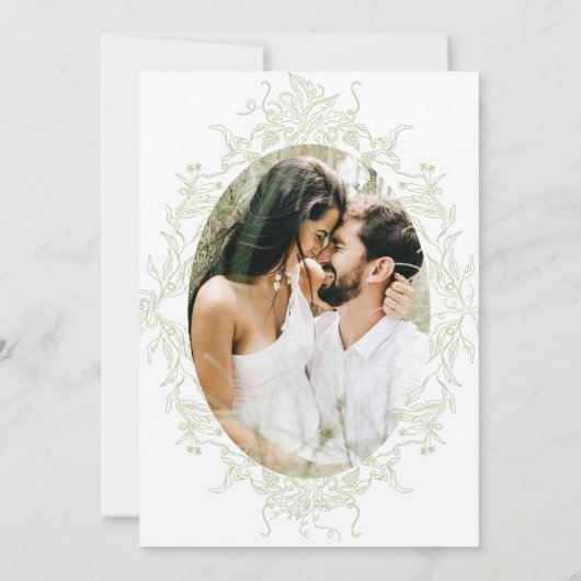 Klassieke Floral Crest Save the Date Fotokaart (Achterkant)