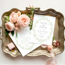 Klassieke Floral Crest Save the Date Fotokaart