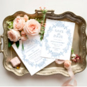 Klassieke Floral Crest Save the Date Fotokaart