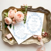 Klassieke Floral Crest Save the Date Fotokaart