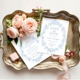 Klassieke Floral Crest Save the Date Fotokaart