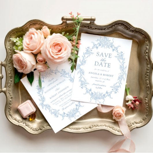 Klassieke Floral Crest Save the Date Fotokaart