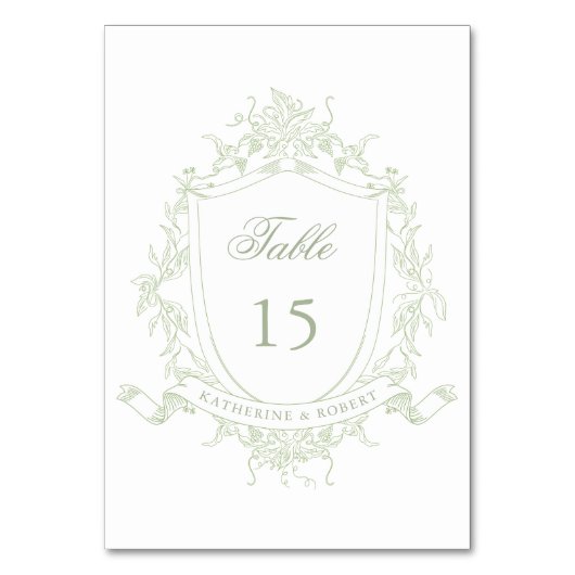 Klassieke Floral Crest Trouwtafel Nummer Kaart (Voorkant)