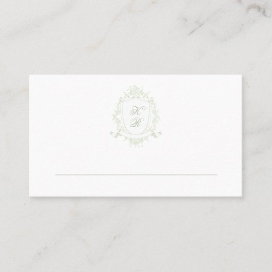 Klassieke Floral Crest Wedding Place Card Plaatskaartje (Voorkant)