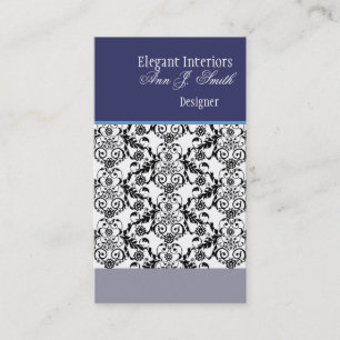 Klassieke Floral Damask Blue Black Retro Premade Visitekaartje