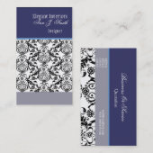 Klassieke Floral Damask Blue Black Retro Premade Visitekaartje (Voorkant / Achterkant)