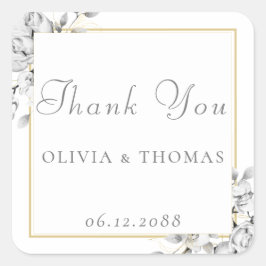 Klassieke Floral Drawing Gold Lijst Rustic Wedding Vierkante Sticker