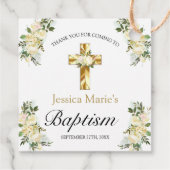 Klassieke Floral Gold Cross Baptisme Hartelijk dan Bedankjes Labels (Achterkant)