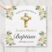 Klassieke Floral Gold Cross Baptisme Hartelijk dan Bedankjes Labels (Voorkant)
