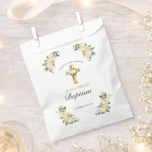 Klassieke Floral Gold Cross Baptisme Hartelijk dan Bedankzakje (Geknipt)