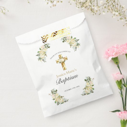 Klassieke Floral Gold Cross Baptisme Hartelijk dan Bedankzakje (Gezegeld)