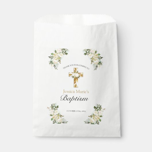 Klassieke Floral Gold Cross Baptisme Hartelijk dan Bedankzakje (Voorkant)