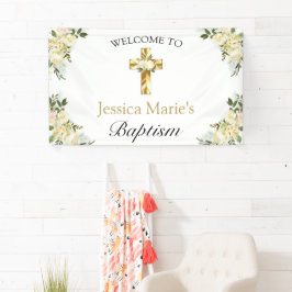 Klassieke Floral Gold Cross Baptisme Welkom Spandoek