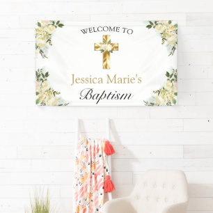 Klassieke Floral Gold Cross Baptisme Welkom Spandoek
