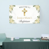 Klassieke Floral Gold Cross Baptisme Welkom Spandoek (Beurs)