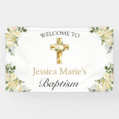Klassieke Floral Gold Cross Baptisme Welkom Spandoek (Horizontaal)