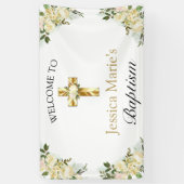 Klassieke Floral Gold Cross Baptisme Welkom Spandoek (Verticaal)