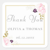 Klassieke Floral Gold Lijst Roze Roze Rustige brui Vierkante Sticker (Voorkant)