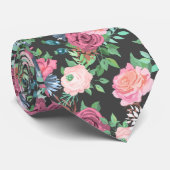 Klassieke Floral grijs en roze rozen Stropdas (Opgerold)