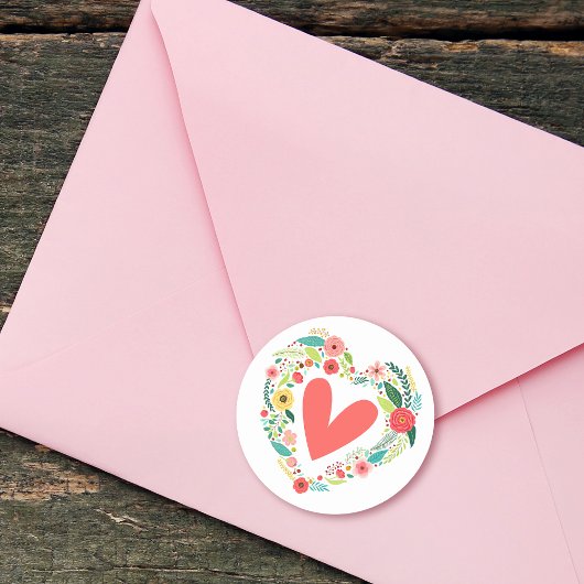 Klassieke Floral Heart Wreath Ronde Sticker