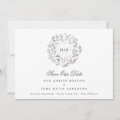 Klassieke Floral krans Monogram bruiloft foto Save The Date (Voorkant)