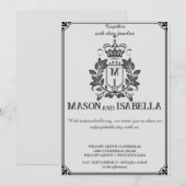 Klassieke Floral Monogram Crest bruiloft uitnodigi Kaart (Voorkant / Achterkant)