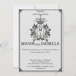 Klassieke Floral Monogram Crest bruiloft uitnodigi Kaart