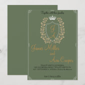 Klassieke Floral Monogram Crest bruiloft uitnodigi Kaart (Voorkant / Achterkant)