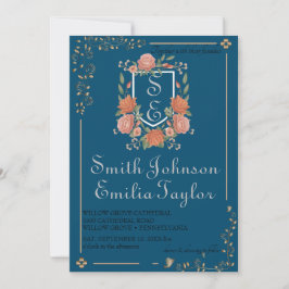 Klassieke Floral Monogram Crest bruiloft uitnodigi Kaart