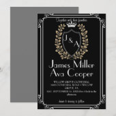Klassieke Floral Monogram Crest bruiloft uitnodigi Kaart (Voorkant / Achterkant)