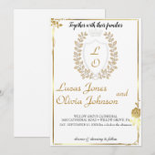 Klassieke Floral Monogram Crest bruiloft uitnodigi Kaart (Voorkant / Achterkant)