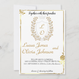 Klassieke Floral Monogram Crest bruiloft uitnodigi Kaart