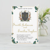 Klassieke Floral Monogram Crest bruiloft uitnodigi Kaart (Staand voorkant)