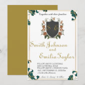 Klassieke Floral Monogram Crest bruiloft uitnodigi Kaart (Voorkant / Achterkant)
