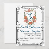 Klassieke Floral Monogram Crest bruiloft uitnodigi Kaart (Voorkant / Achterkant)