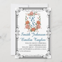 Klassieke Floral Monogram Crest bruiloft uitnodigi Kaart