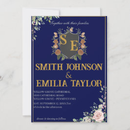 Klassieke Floral Monogram Crest bruiloft uitnodigi Kaart
