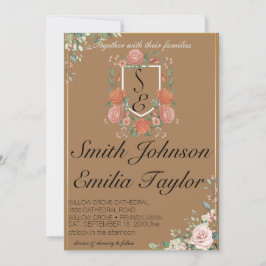 Klassieke Floral Monogram Crest bruiloft uitnodigi Kaart
