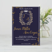 Klassieke Floral Monogram Crest bruiloft uitnodigi Kaart (Staand voorkant)
