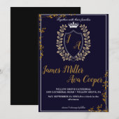 Klassieke Floral Monogram Crest bruiloft uitnodigi Kaart (Voorkant / Achterkant)